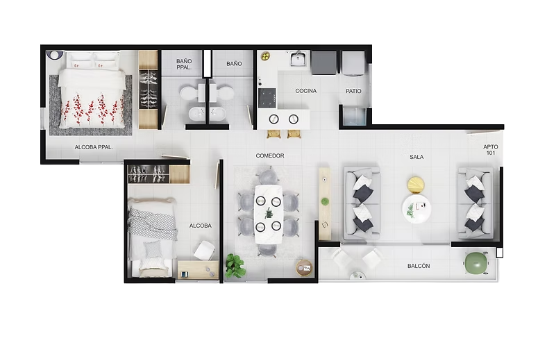 Plano Tipo 01 y 04 Piso 1 - 64.82 m²