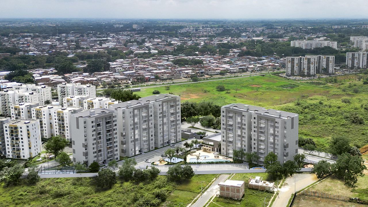 Torres de apartamentos y zonas verdes
